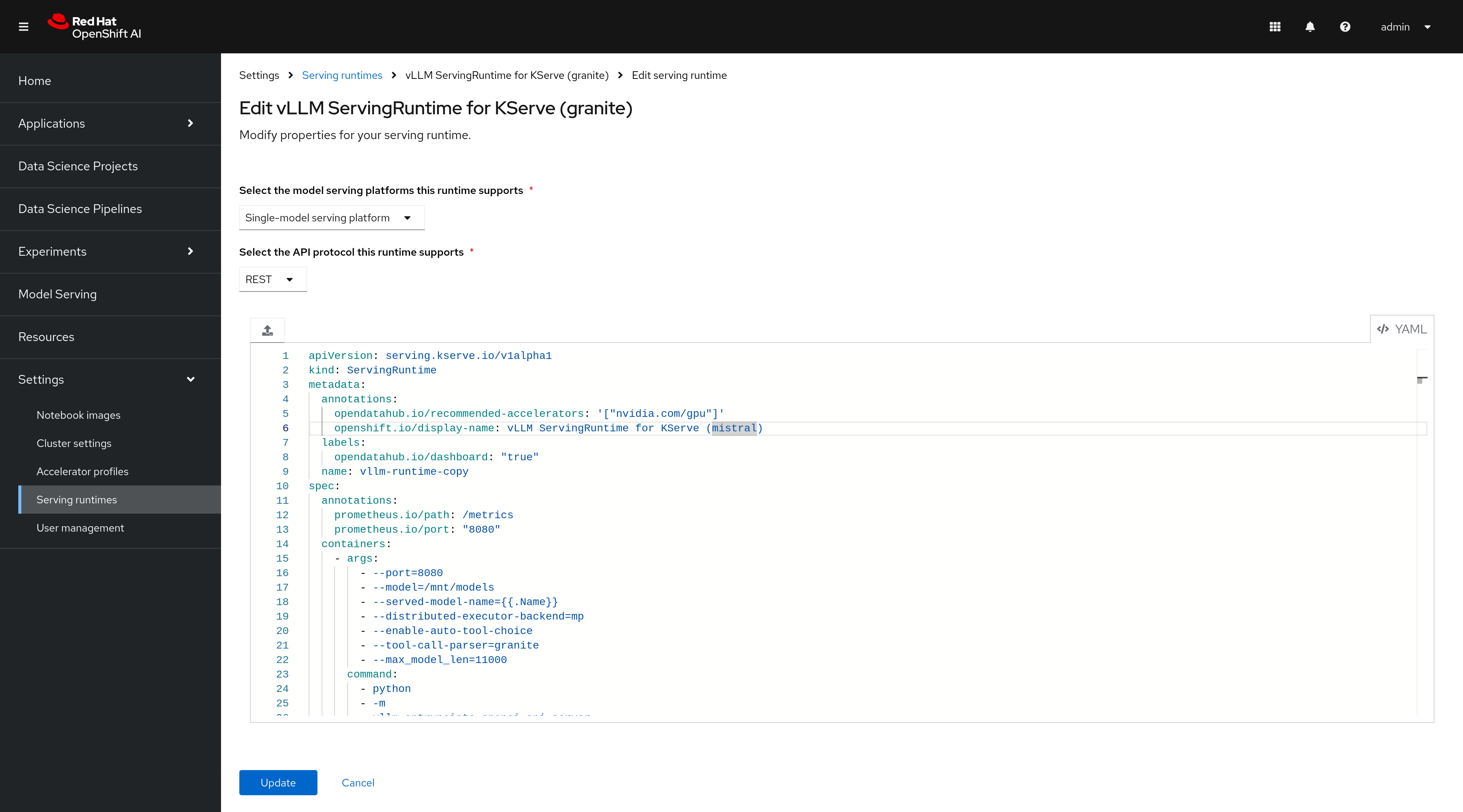 Customize Serving Runtime